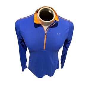 Nike Running Dri-Fit Women’s 1/4 Zip Pullover M Blue Orange Long Sleeve